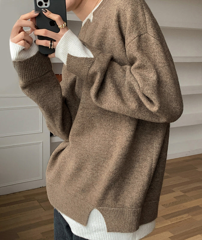 Stylish color block long sleeve sweater