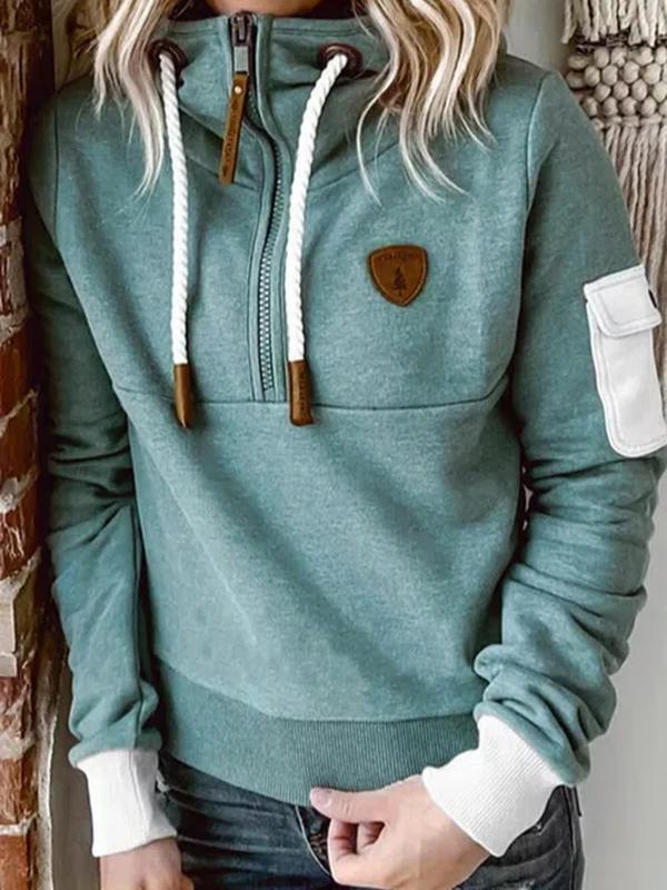 Green long sleeve hoodie with drawstring