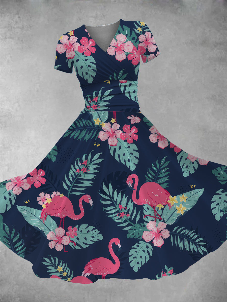 Flamingo maxi dress with floral print for women