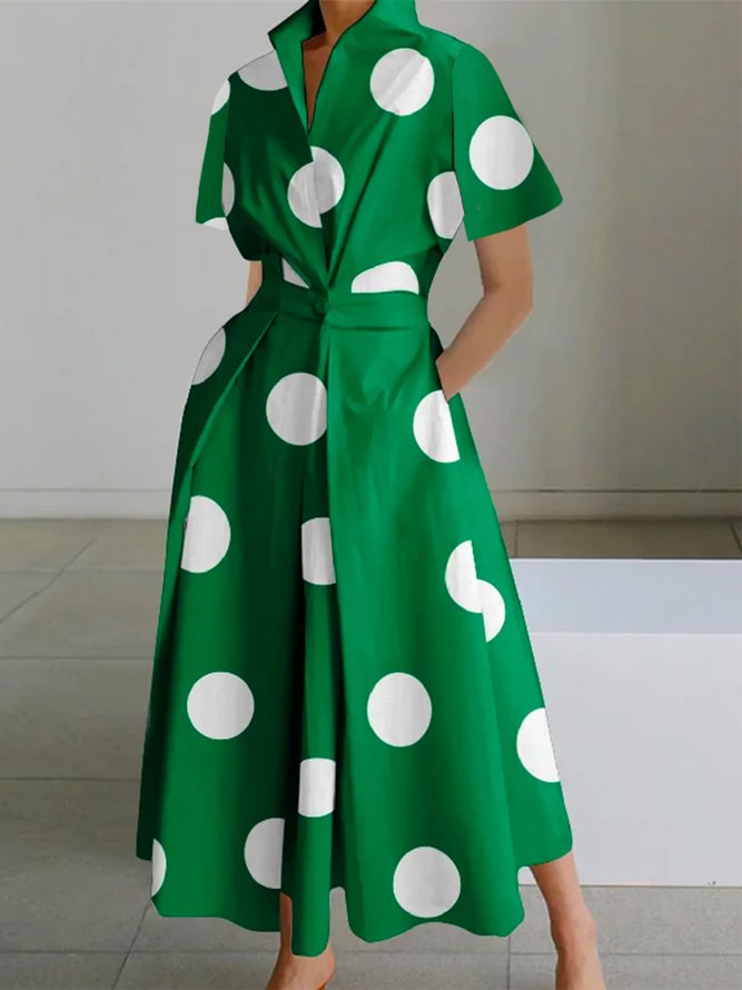 Green dotted maxi dress with short sleeves