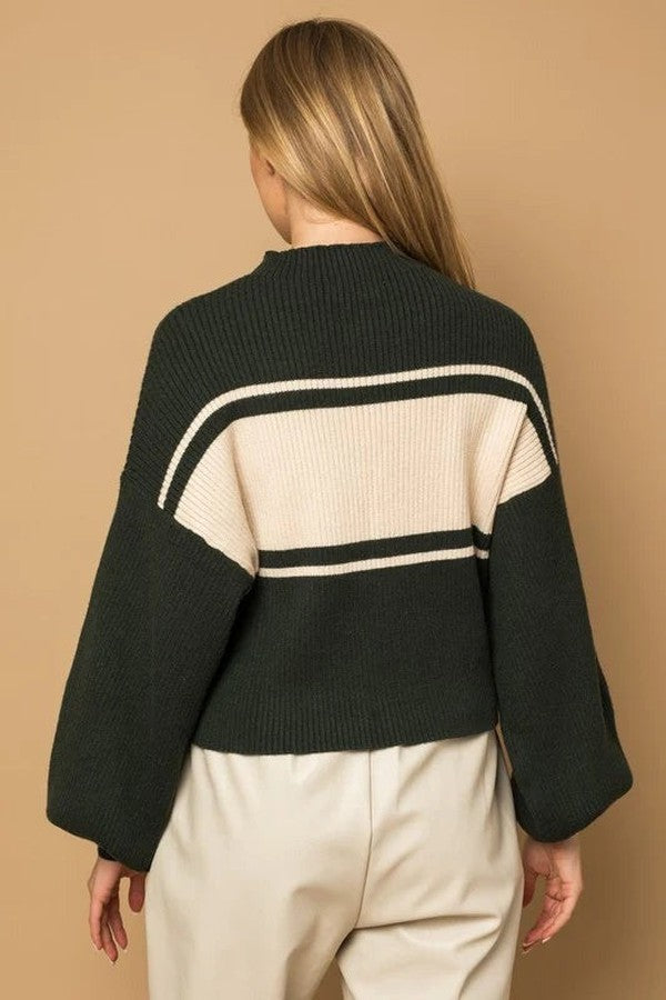 Cuddly Color Block Mock Neck Sweater