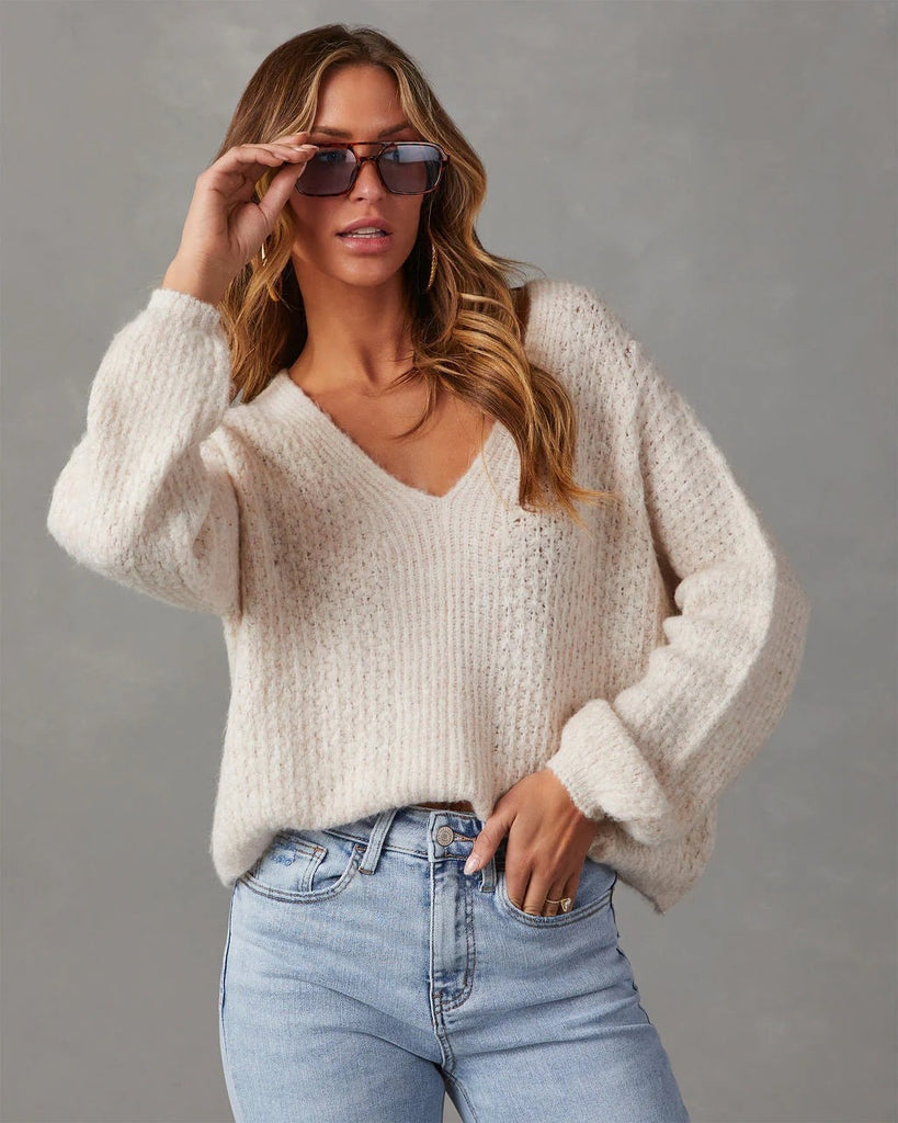 Cosy plain sweater with V-neck