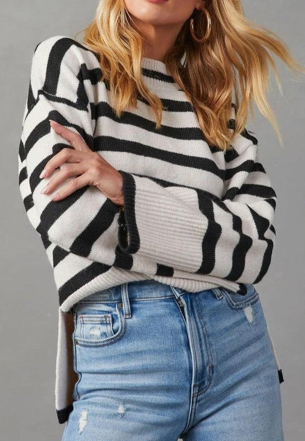 Trendy striped long sleeve sweater