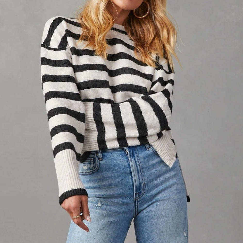 Trendy striped long sleeve sweater