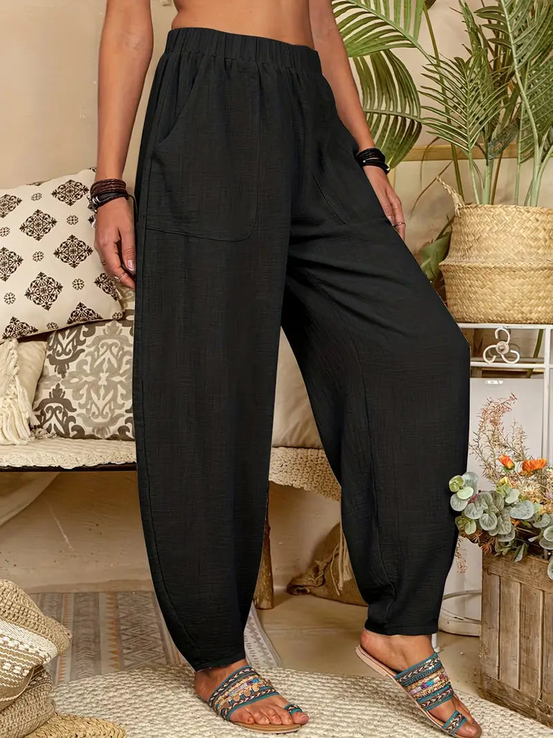 Black Lightweight Lounge Look Summer Pants