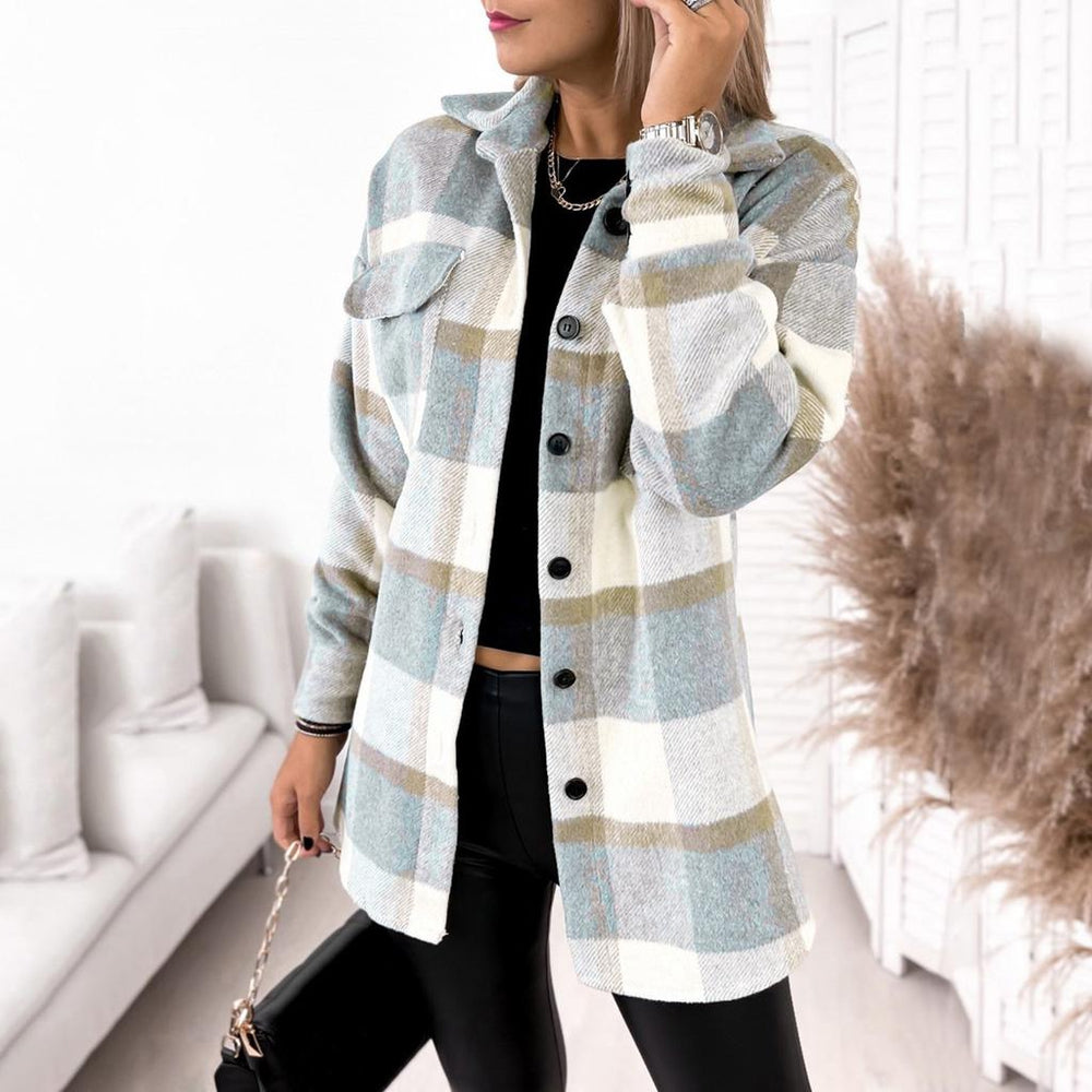 Breezy Blue Check Outerwear with Collar