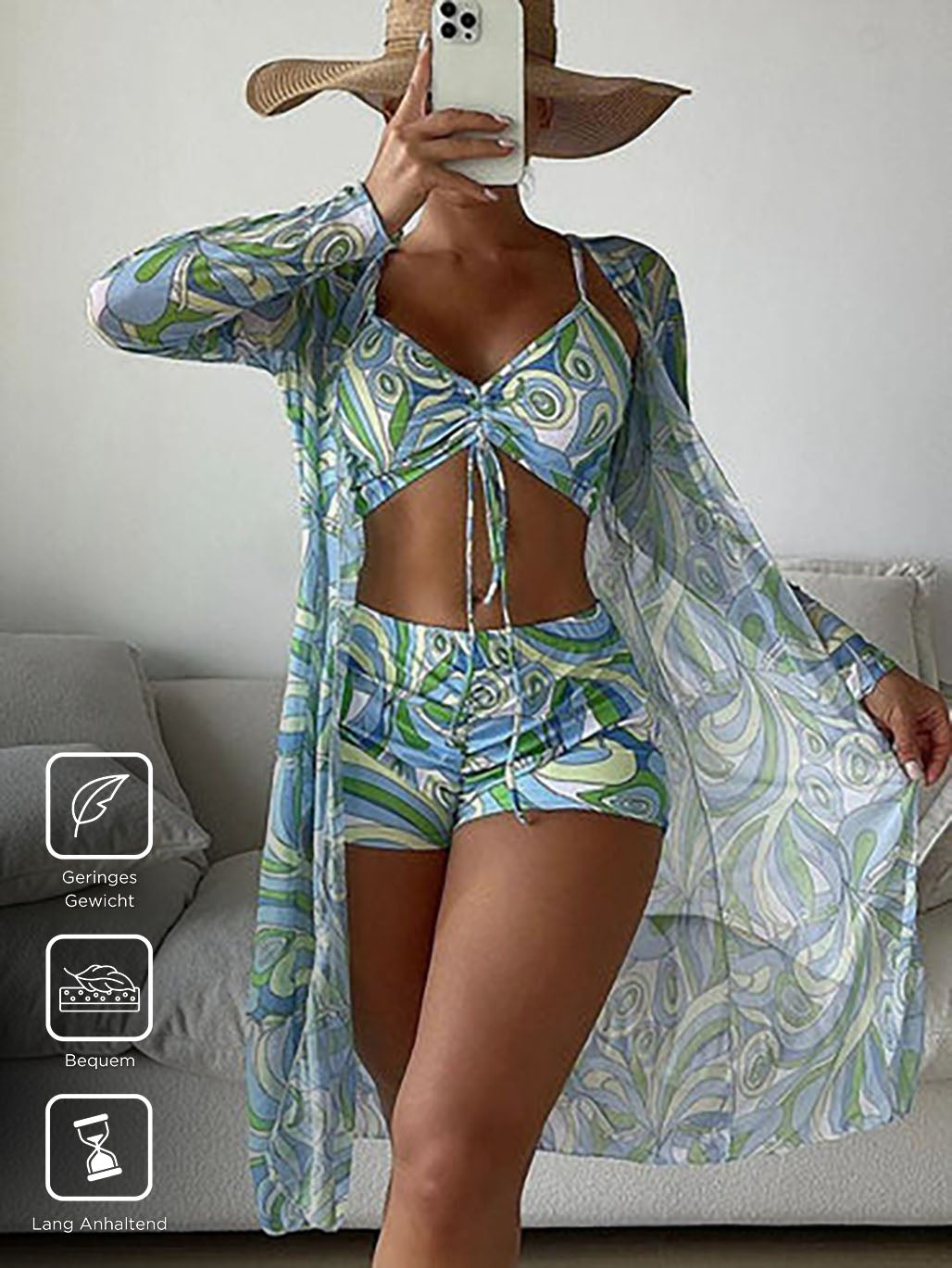 Swimwear with youthful green print