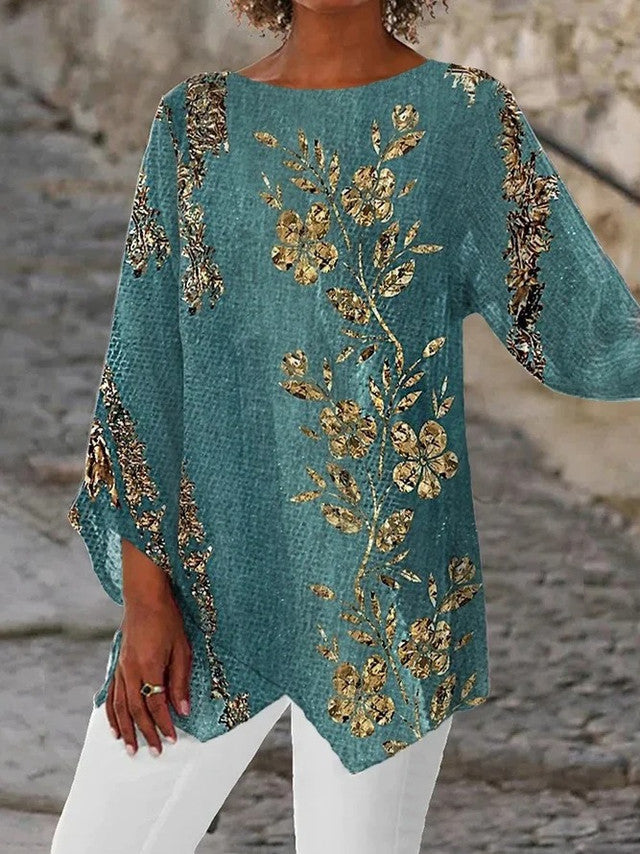 Golden Glam Blue tunic top with floral print