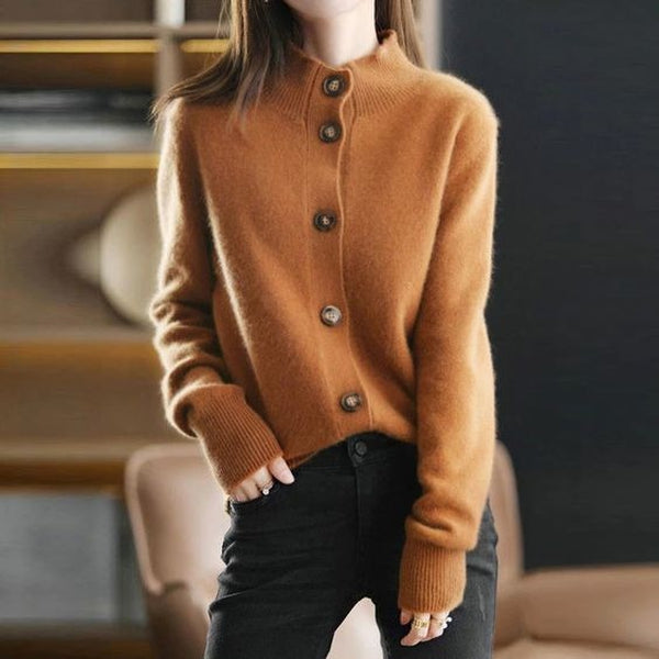 Brown Solid Color High Neck Sweater