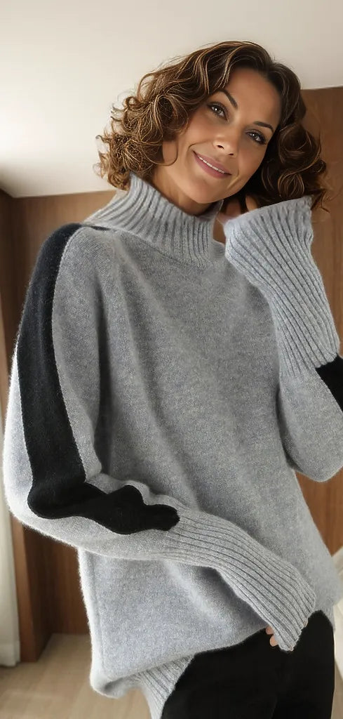 Slate grey and black striped turtleneck sweater