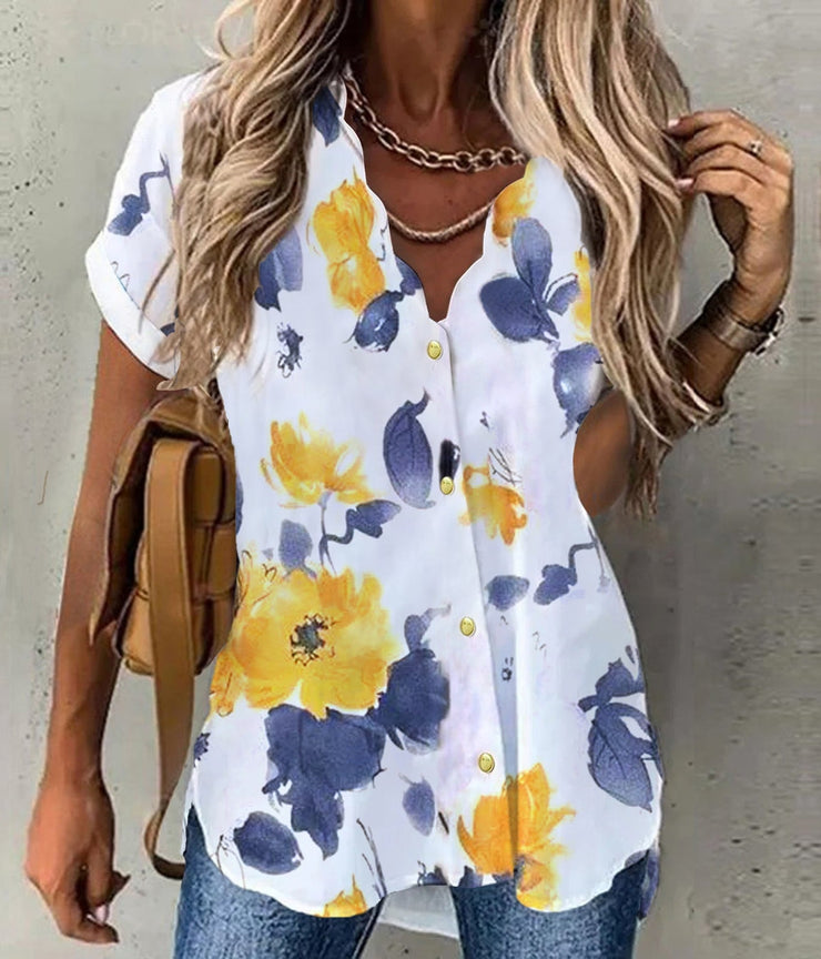 Romantic short sleeve top with floral print