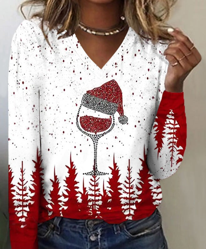 Tipsy Red Wine Holiday Party Long Sleeve Top