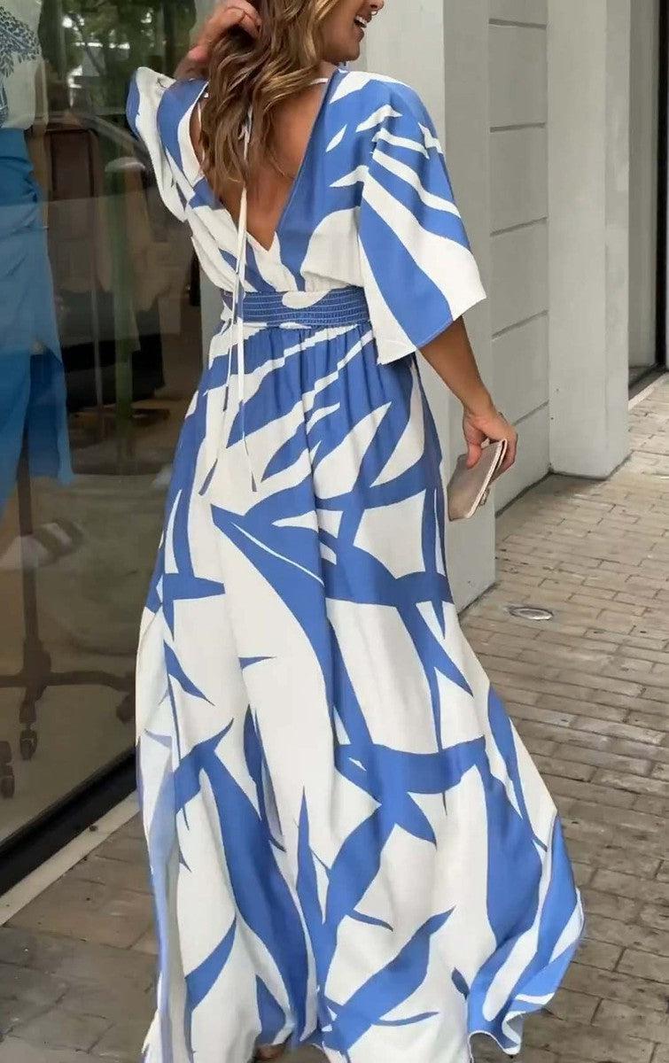 Blue and white flutter dress