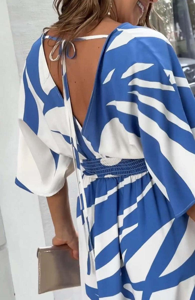 Blue and white flutter dress