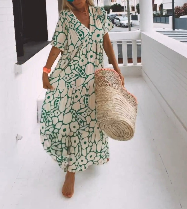 Green maxi dress with short sleeves