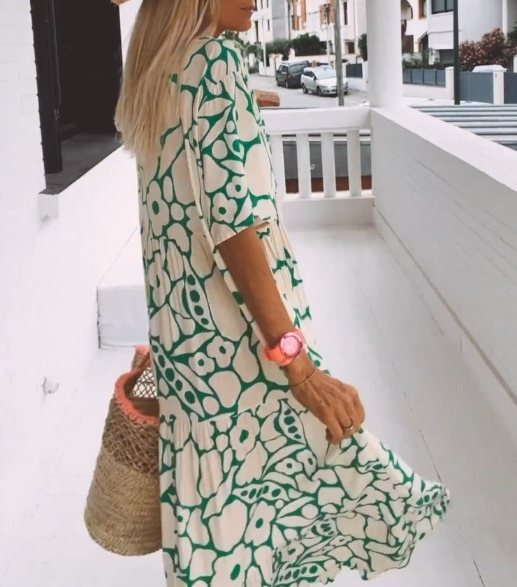 Green maxi dress with short sleeves