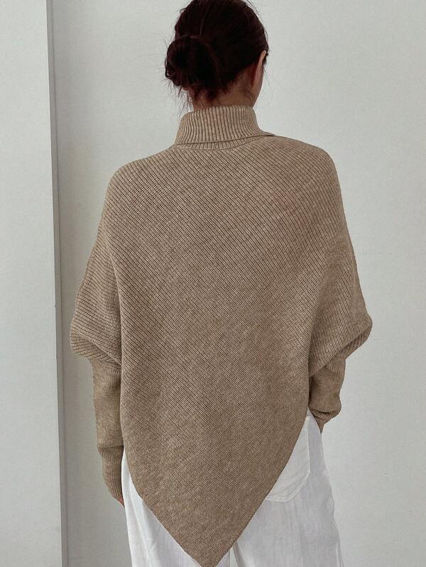 Apricot solid color sweater with turtleneck