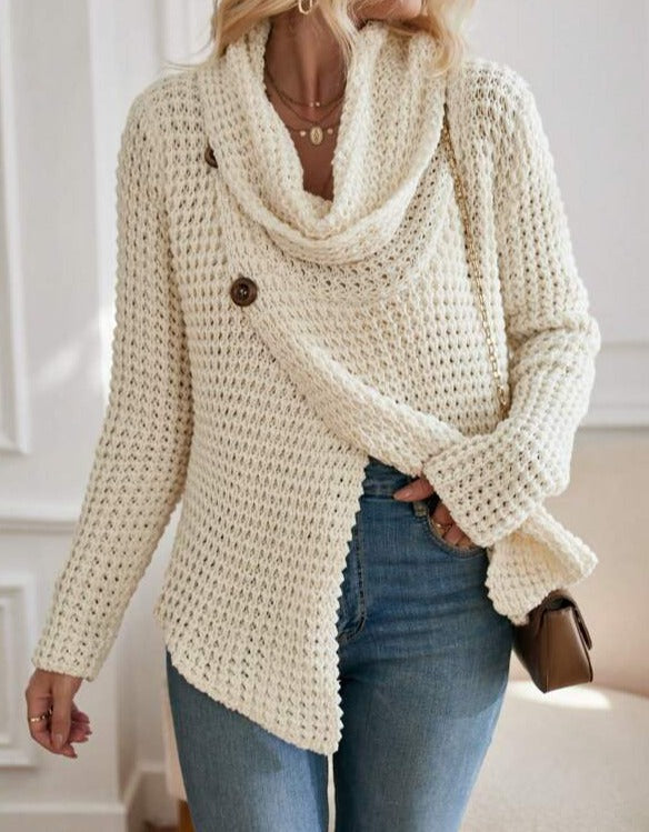 Beige solid colour sweater with high neckline