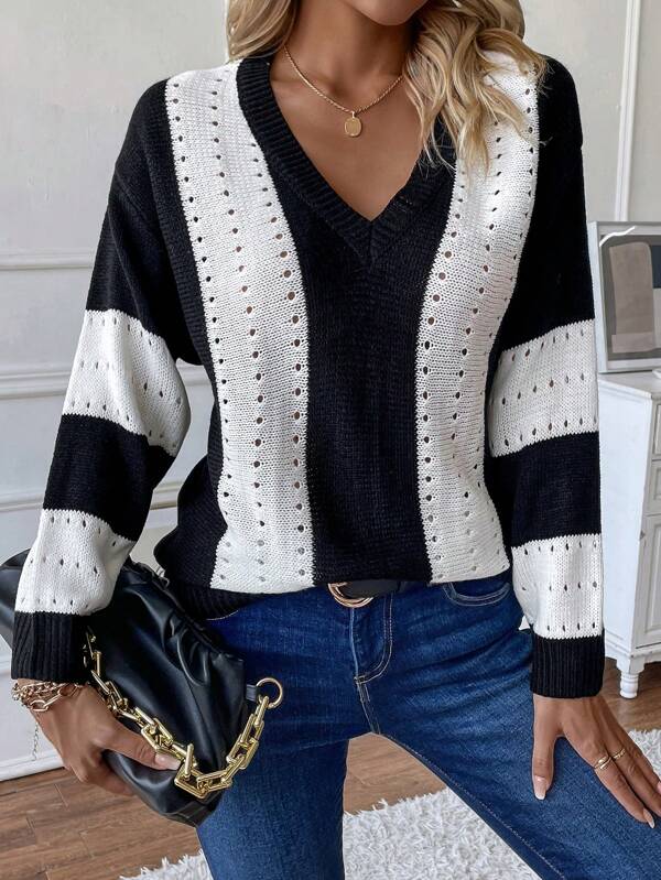 Black and white Color Block Pullover