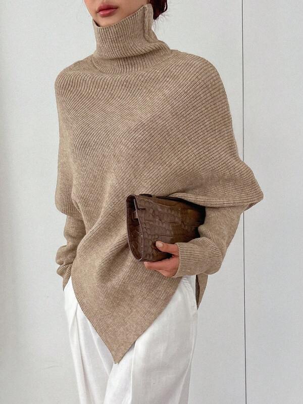 Apricot solid color sweater with turtleneck