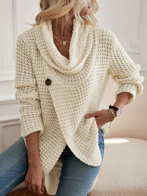 Beige solid colour sweater with high neckline