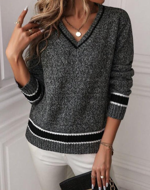 Grey long sleeve V-neck sweater