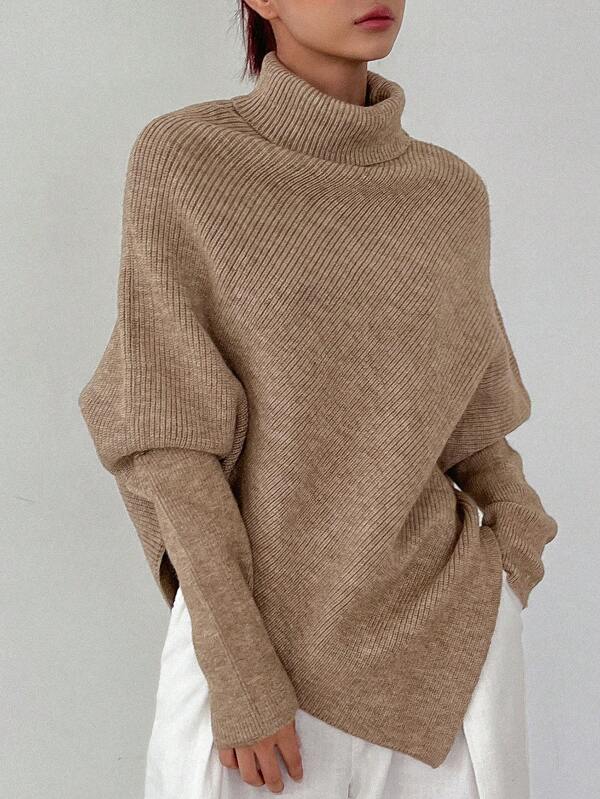 Apricot solid color sweater with turtleneck