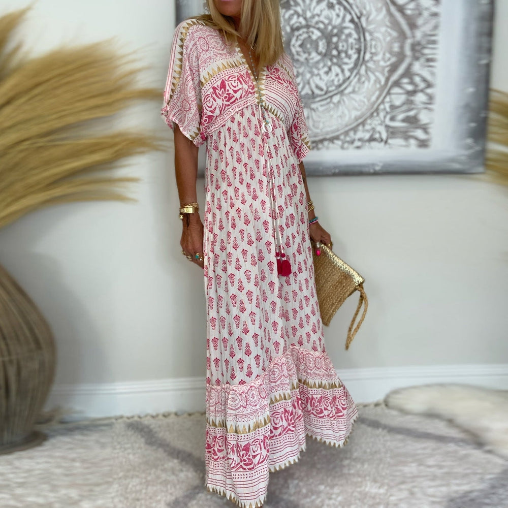 Sweet pink maxi dress with half sleeves