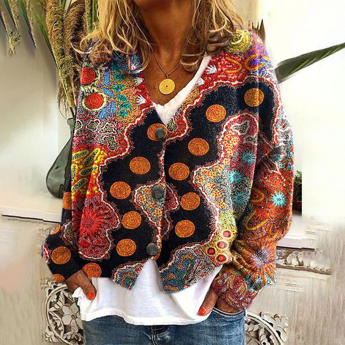 Unique Print V-Neck Outerwear