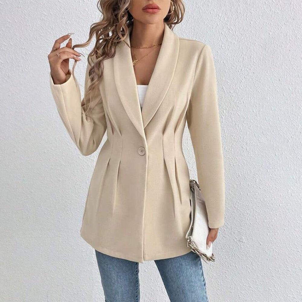 Apricot Solid Color Long Sleeve Lapel Jacket