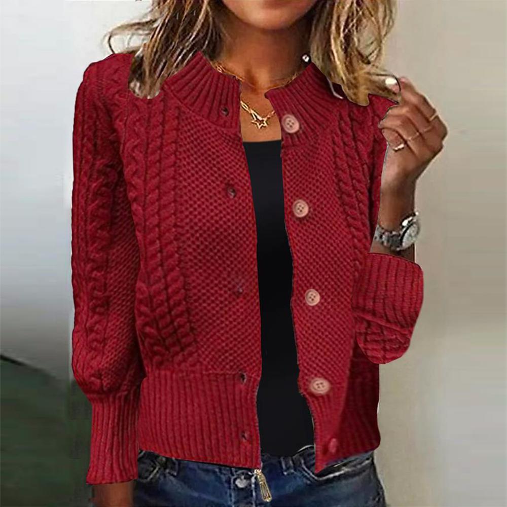 Eye-catching red solid color sweater with long sleeves