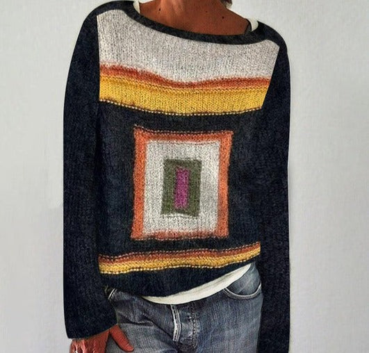 Chic print sweater with round neck