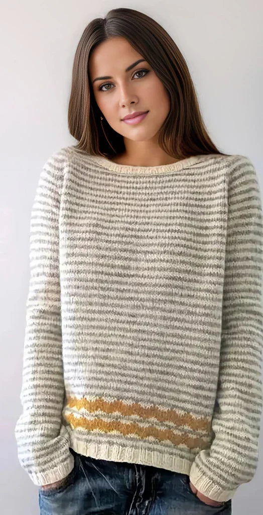 Plus Striped long sleeve crew neck sweater