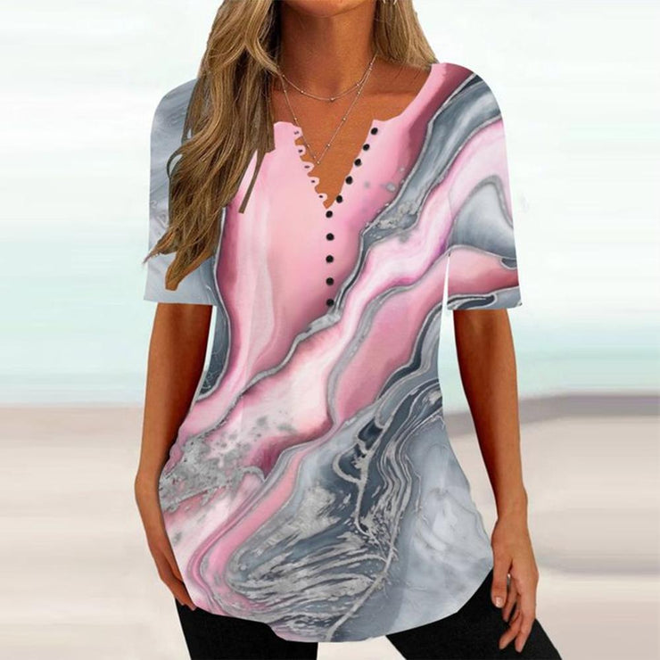 Short-sleeved top in grey and pink