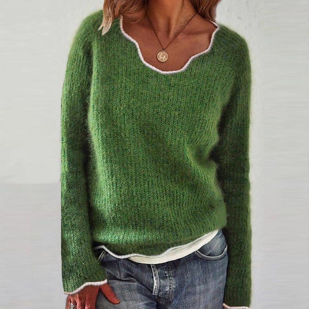 Olive long sleeve sweater with white hem