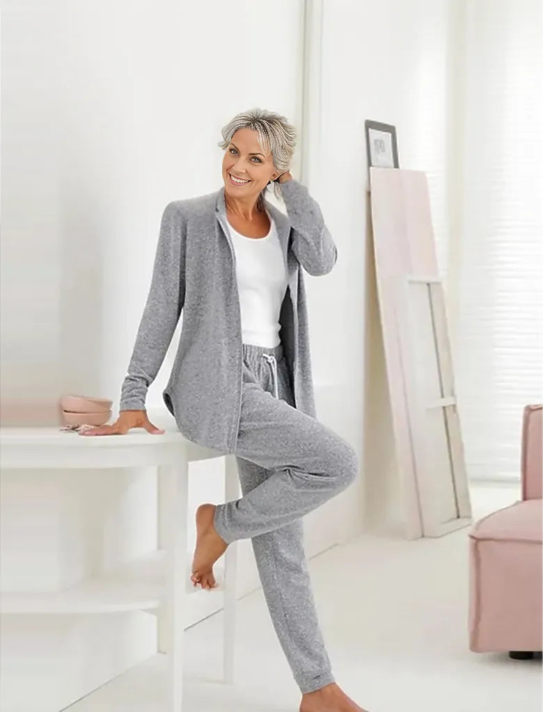 Grey Solid Color Hoodie Lounge Set