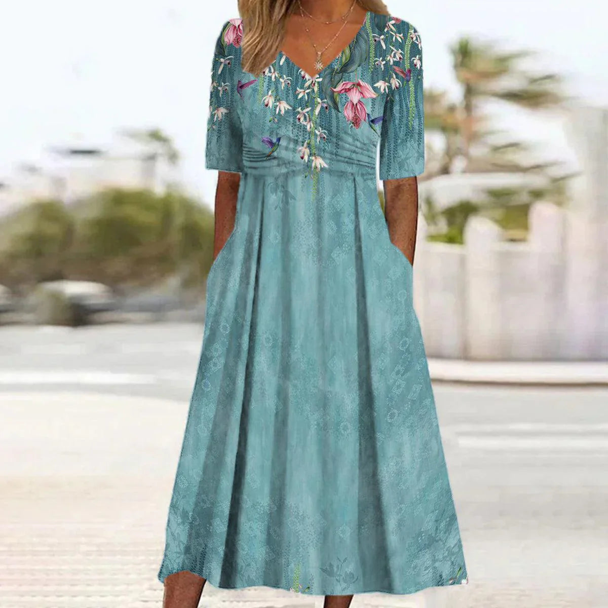 Flower meadow Short Sleeves Midi Dress