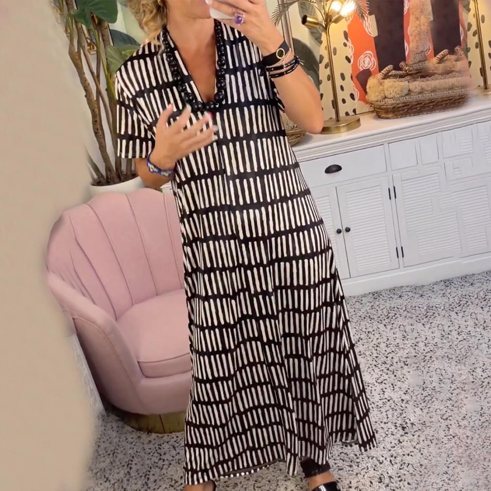 Modern short sleeve maxi dress with V-neck