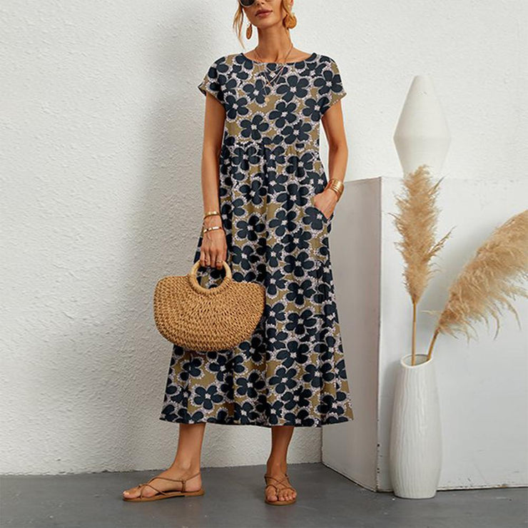 Modern short sleeve midi dress with floral print