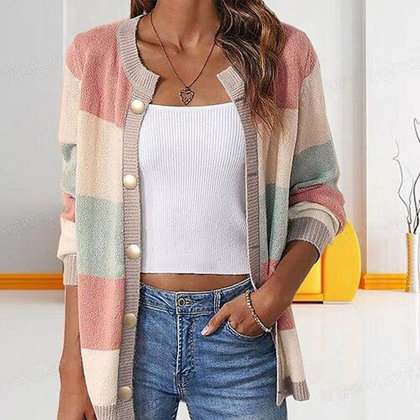 Cute color block cardigan with long sleeves