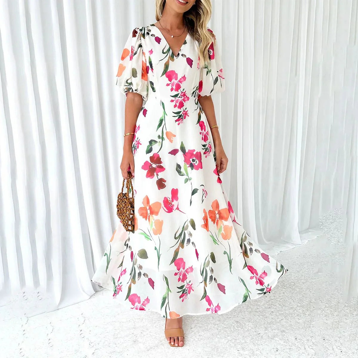 BlossomWhite Maxi Dress