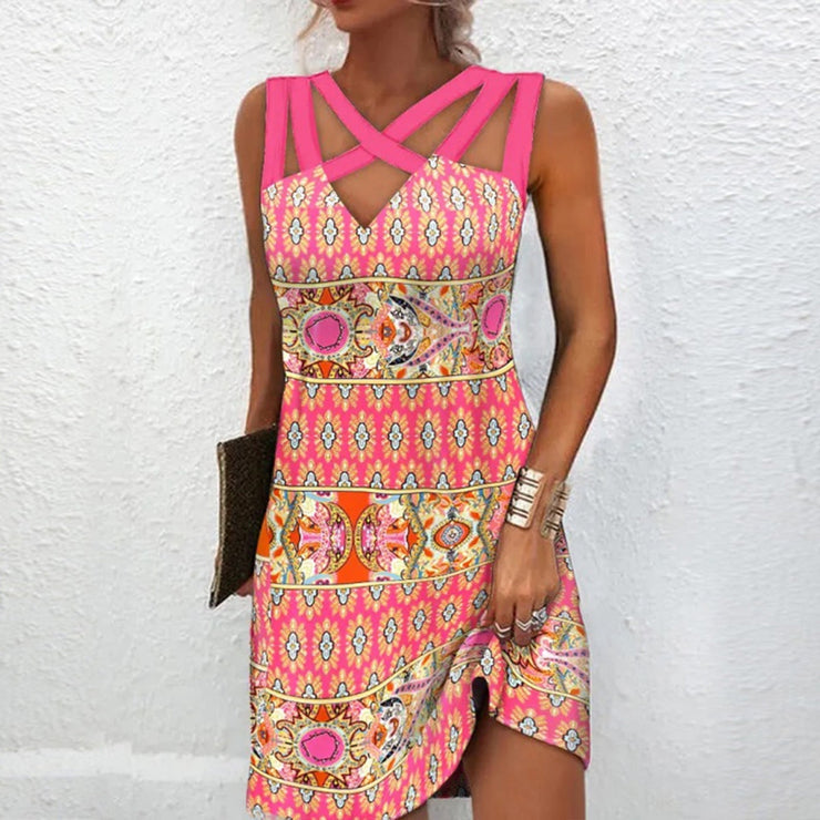 Pink mini dress with mixed print