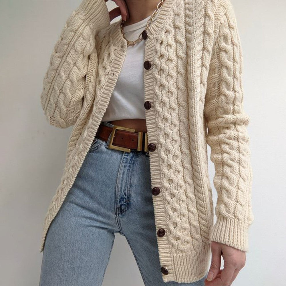 Beige solid color long sleeve sweater