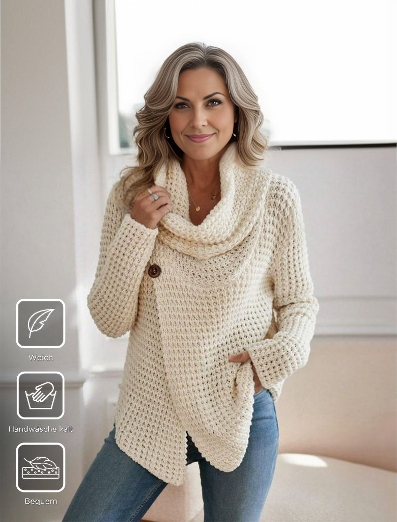 Beige solid colour sweater with high neckline