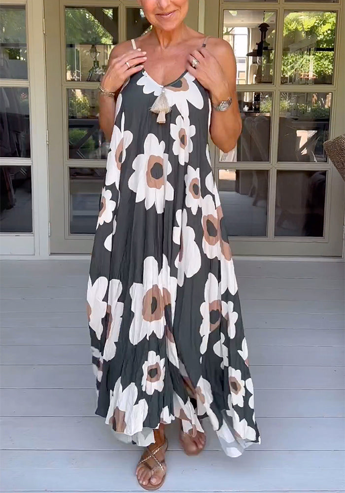 Romantic Sleeveless Floral Print Midi Dress