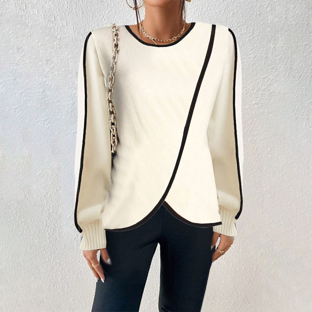 Beige crew neck sweater with long sleeves