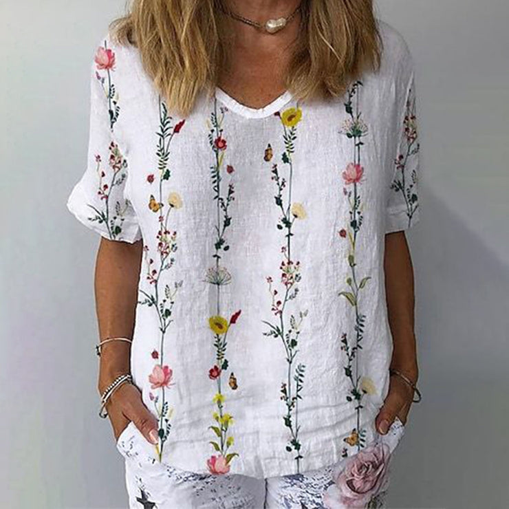 Breezy Plant V Neck Top