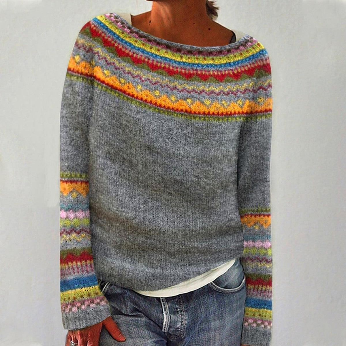 Retro sweater with long sleeves and print