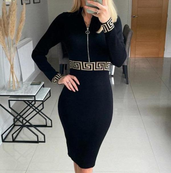 Stunning Bodycon Midi Dress with Black V Neck