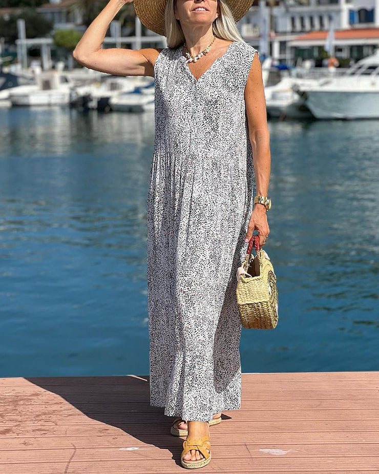 Baggy V Neck Sleeveless Maxi Dress